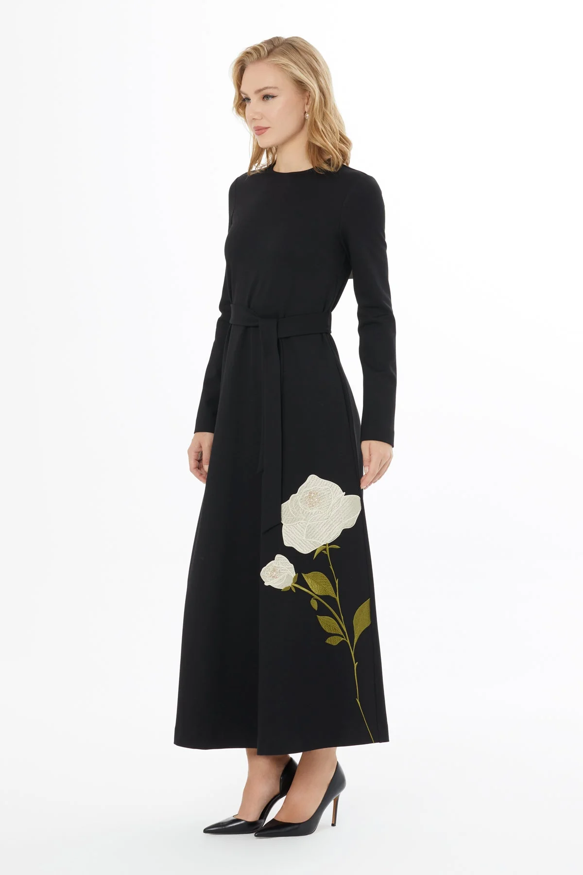 Black Embroidered Floral Maxi Dress - Image 3