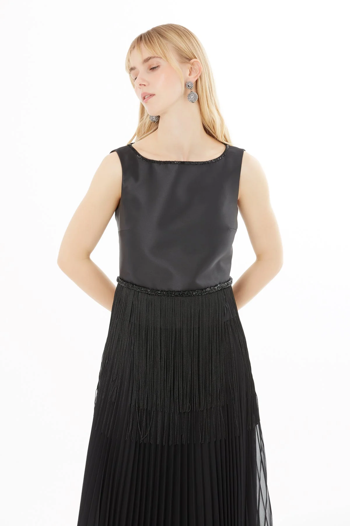 Black Embroidered-Waist Maxi Dress - Image 2