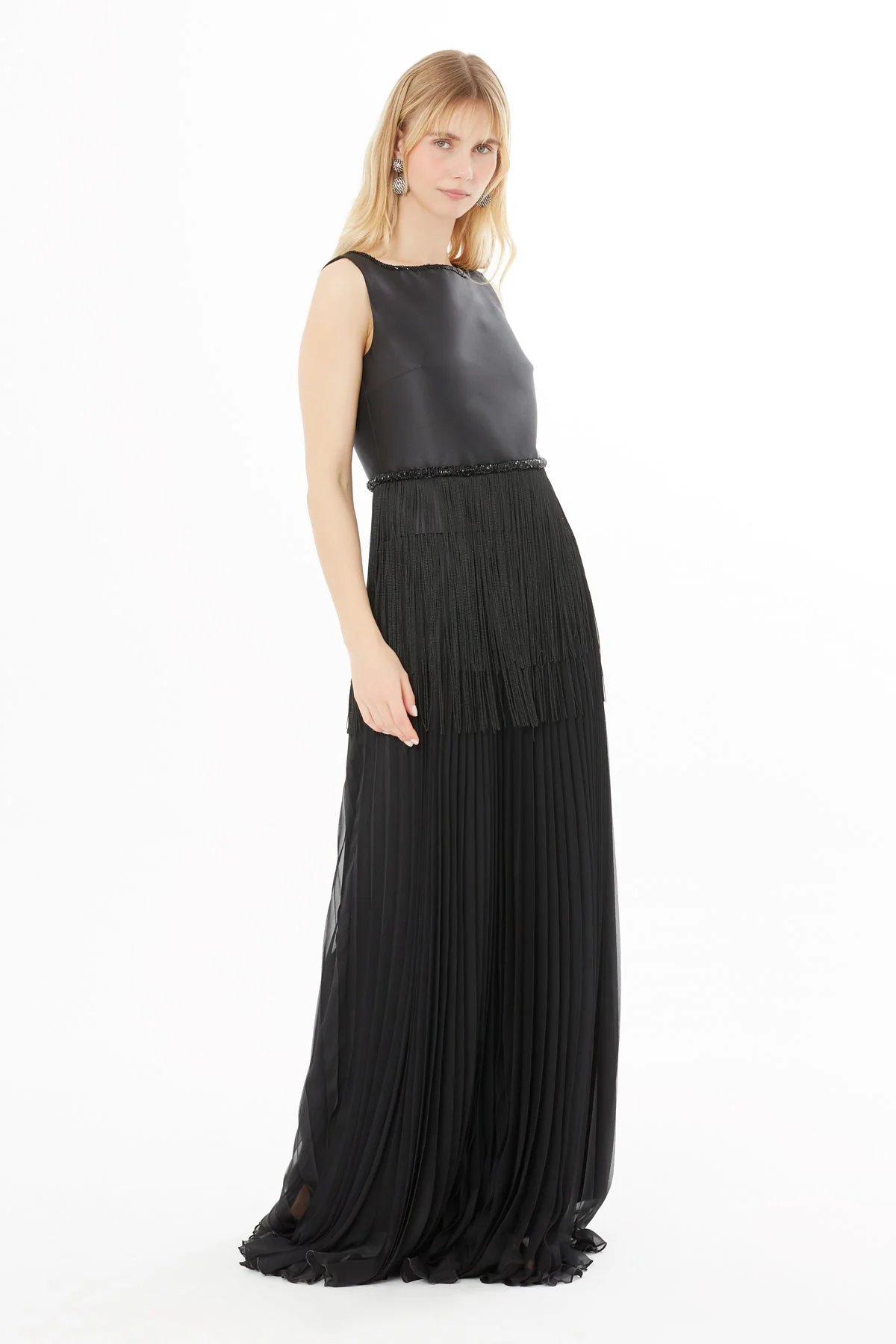 Black Embroidered-Waist Maxi Dress - Image 3