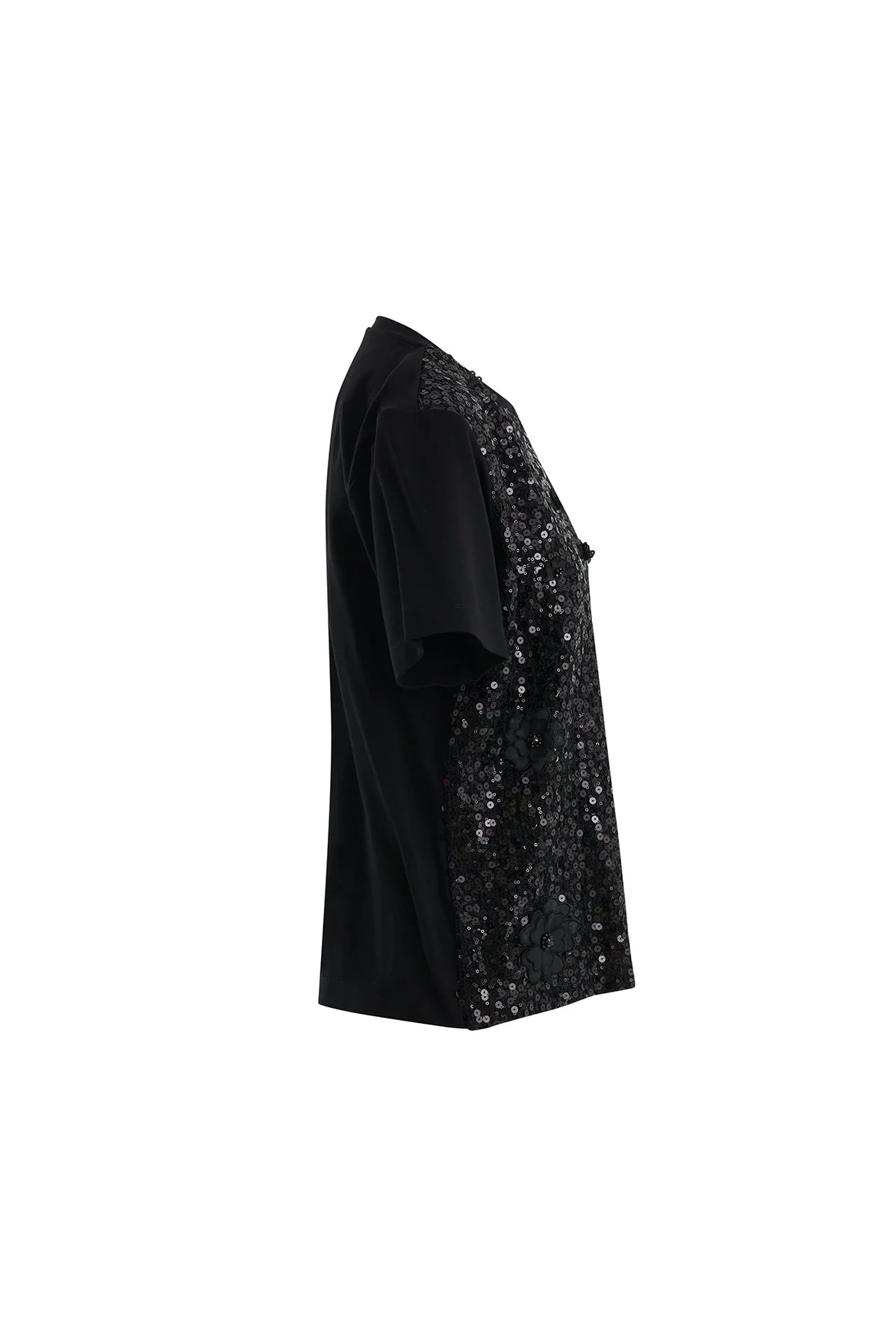 Black Floral Embellished Sequin T-Shirt - Image 2