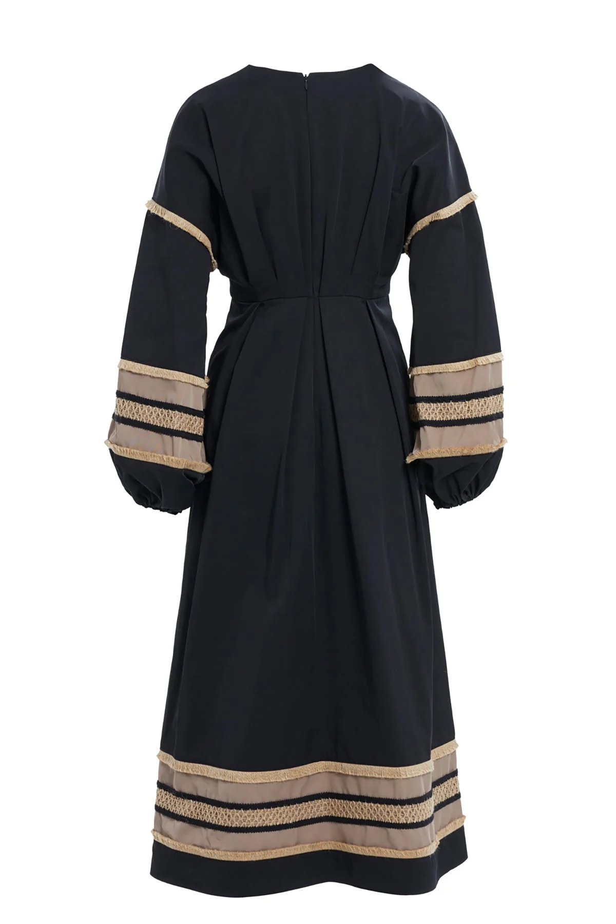Black Gathered-Sleeve Midi Dress - Image 3