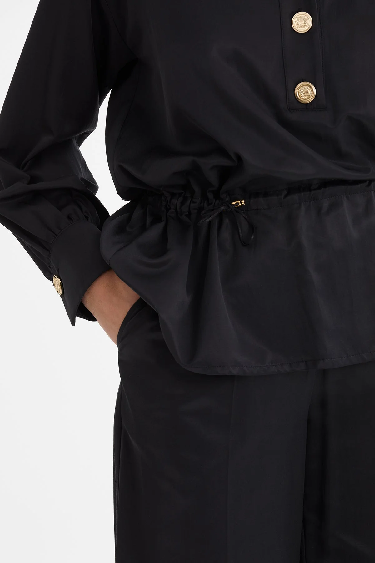 Black Gathered Waist Blouse Trouser Set - Image 3