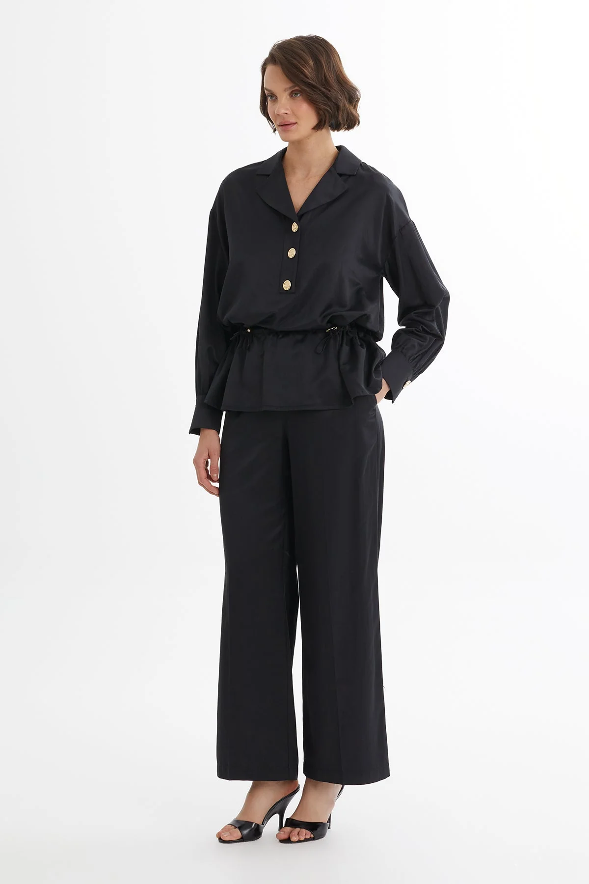 Black Gathered Waist Blouse Trouser Set - Image 4