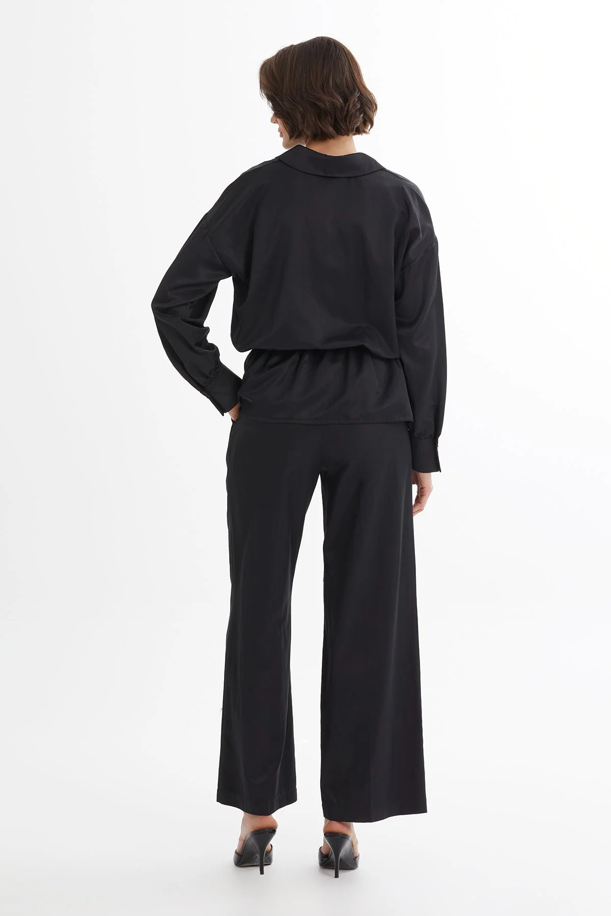 Black Gathered Waist Blouse Trouser Set - Image 5