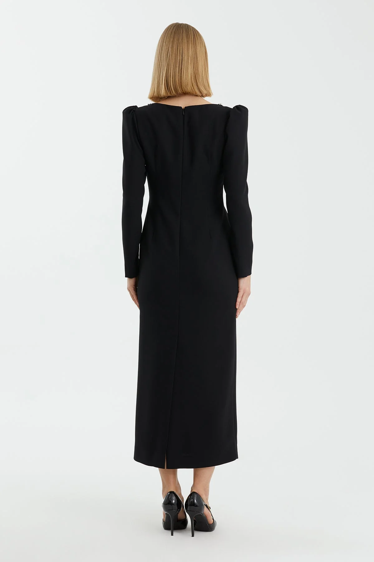 Black Heart-Neck Embellished Dress - Image 4