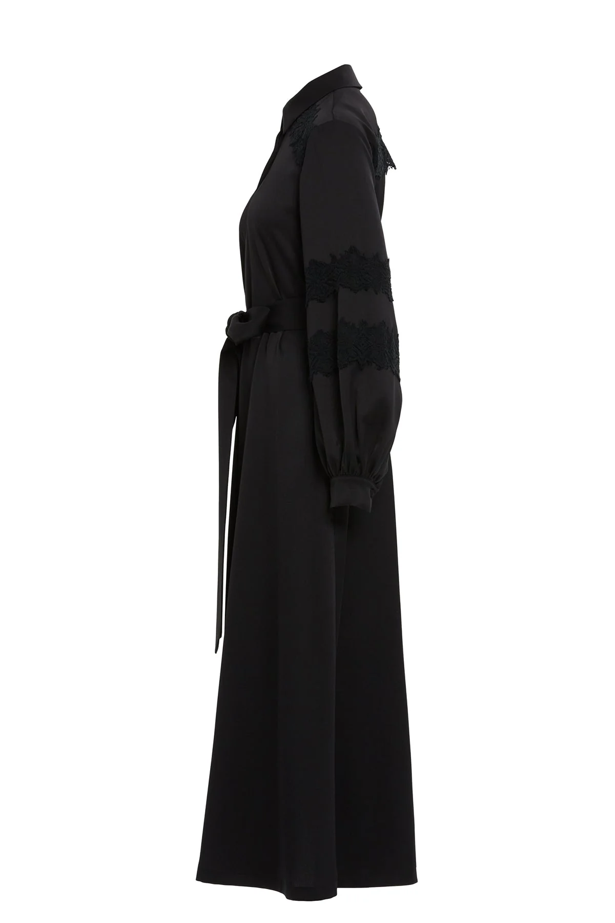 Black Lace Sash-Detail Midi Dress - Image 3