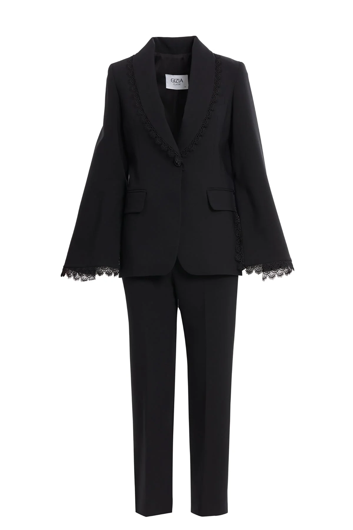 Black Lace Sleeve Jacket Pants Set