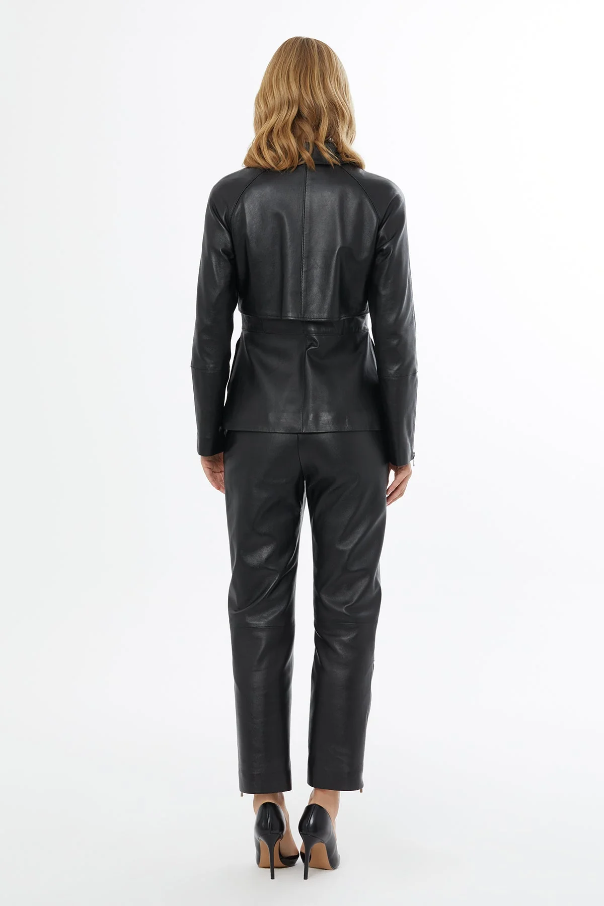Black Leather Jacket with Button Details - Image 4