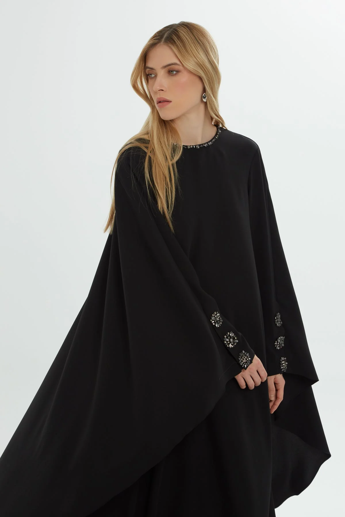 Black Long Dress with Cape Detail - Image 3