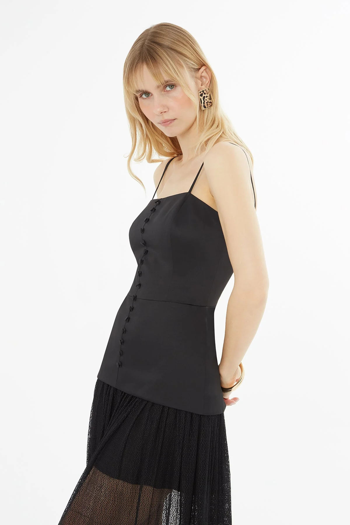 Black Long Dress with Sheer Skirt - Image 3