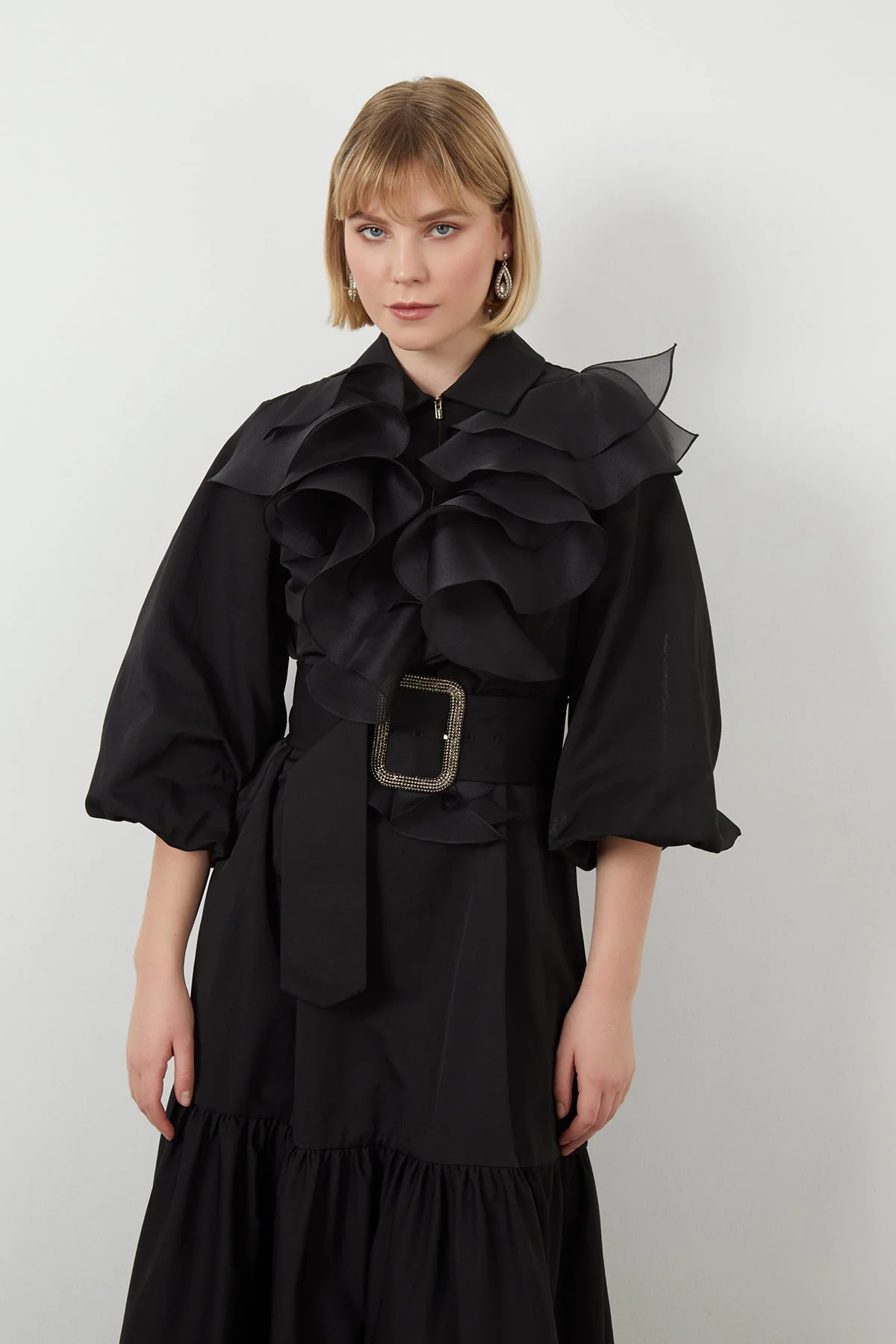 Black Maxi Ruffle Dress - Image 2