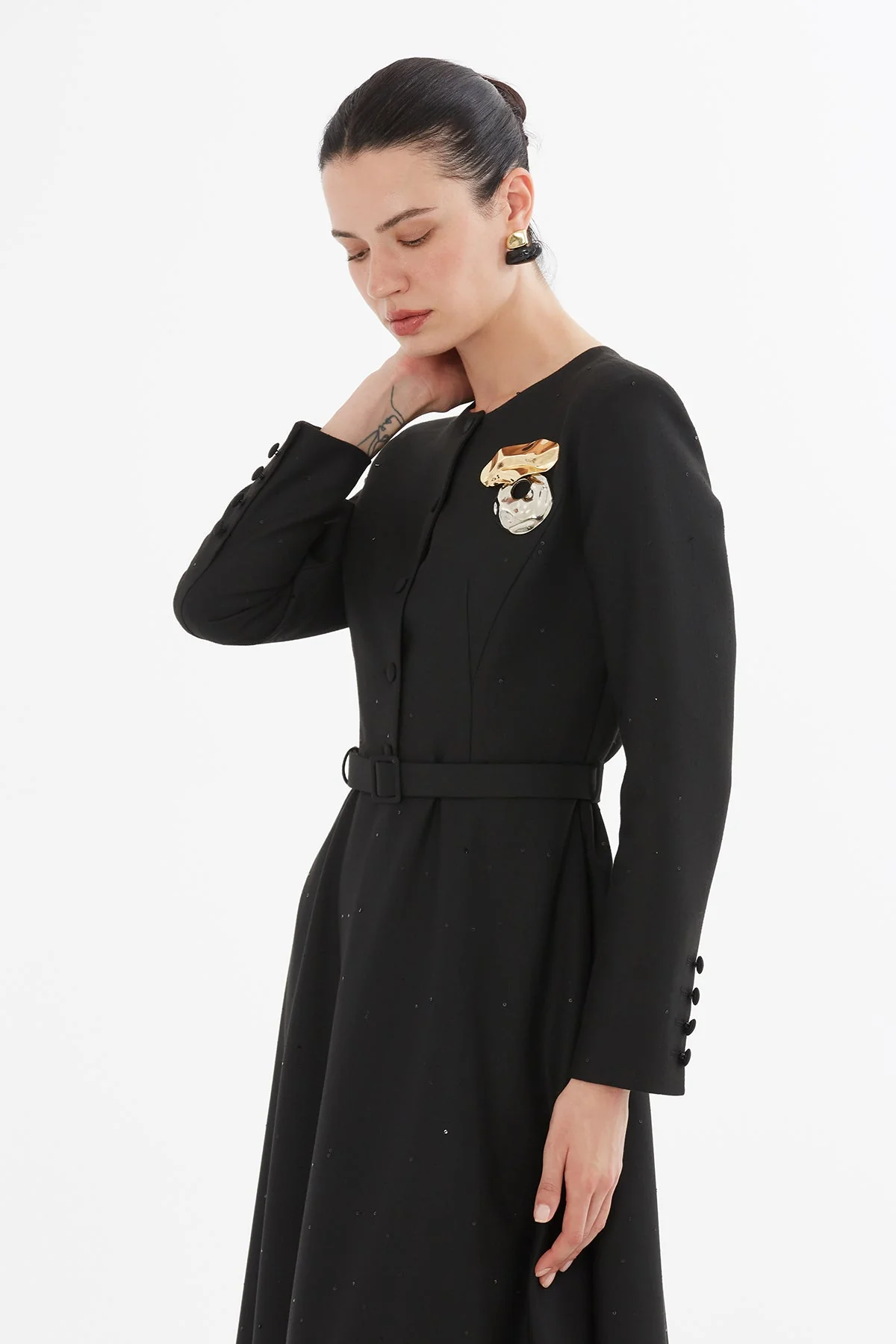 Black Midi Dress with Buttoned Detail - Image 3
