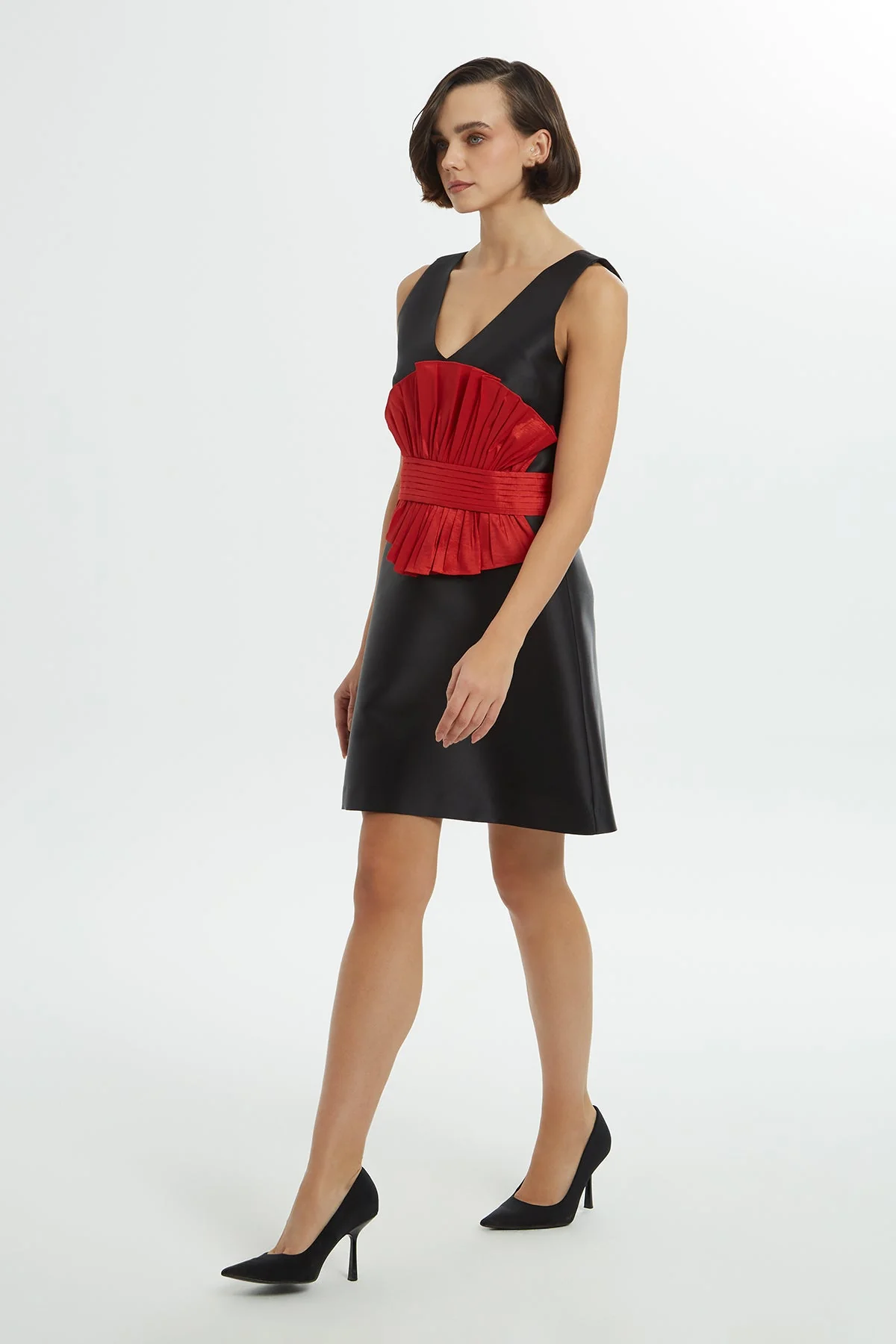 Black Mini Dress with Red Belt - Image 4