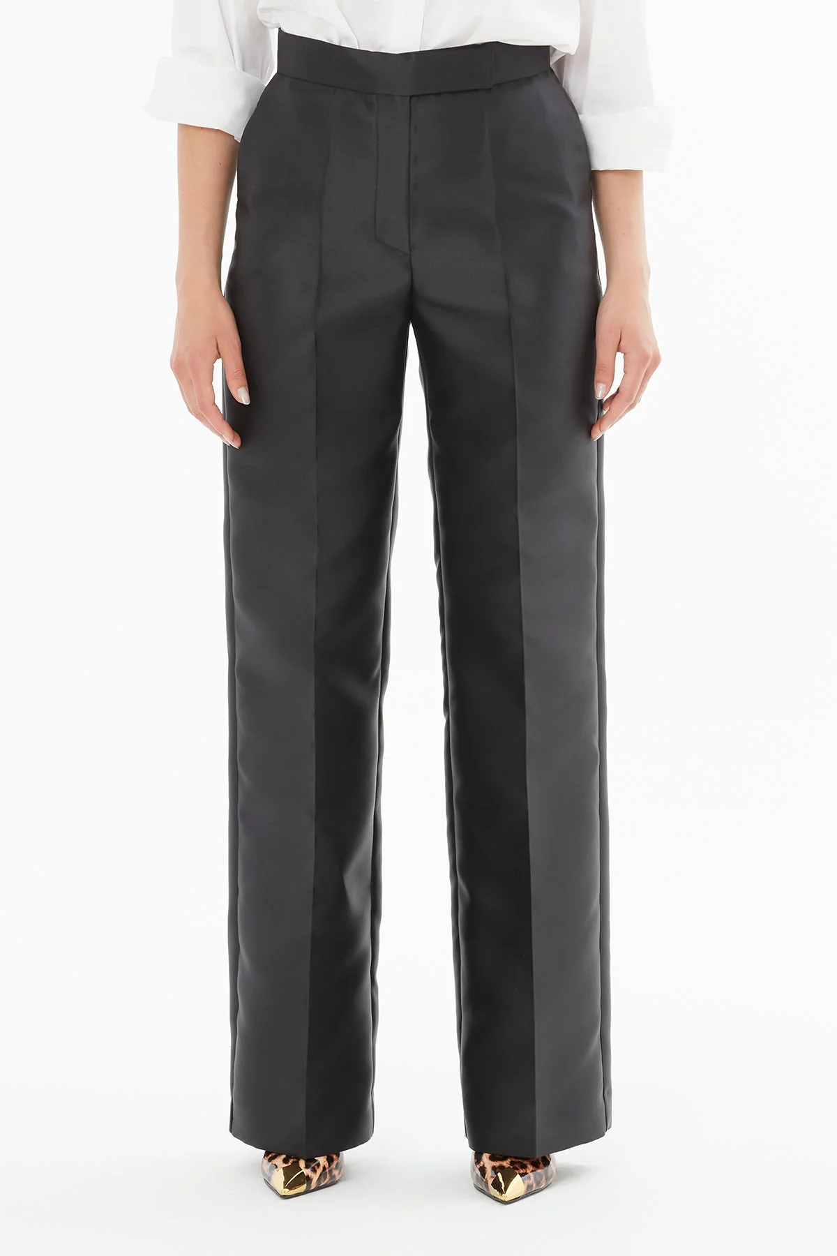 Black Palazzo Pants with Pencil Pleats - Image 2