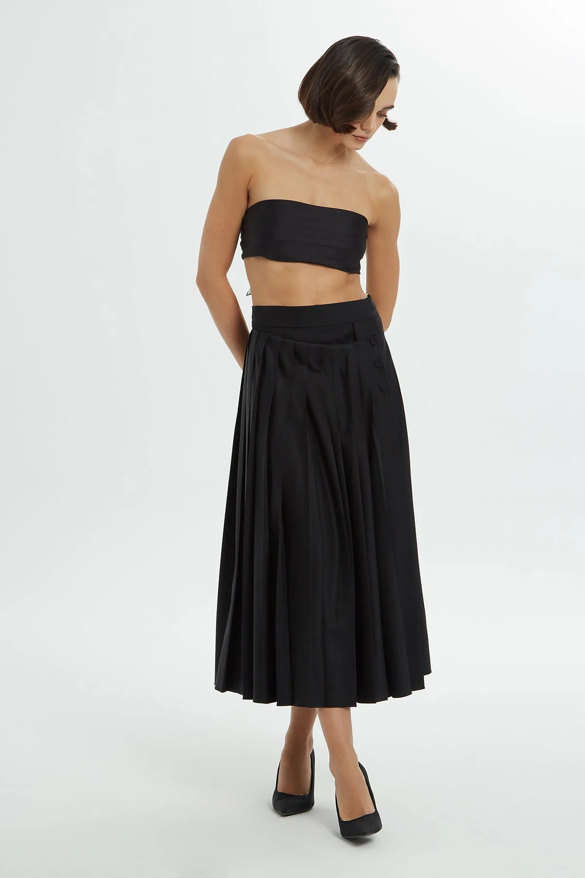 Black Pleated Midi Skirt - Image 2