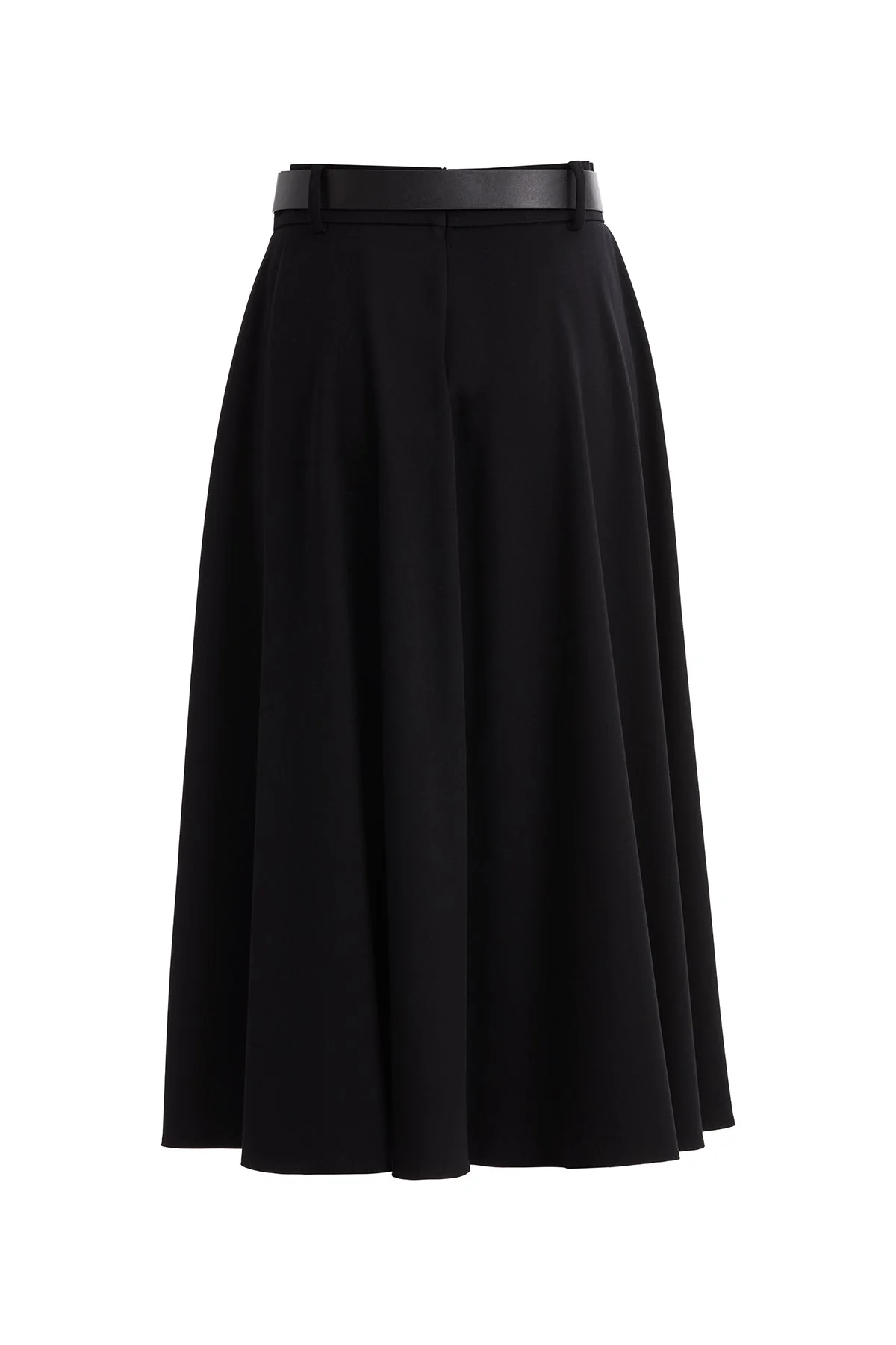 Black Pleated Midi Skirt with Belt - Image 3