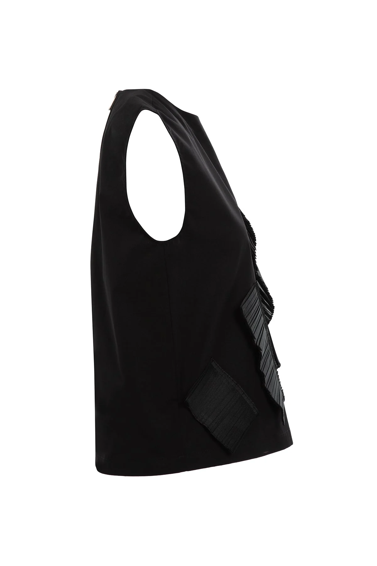 Black Pleated Panel Sleeveless Blouse - Image 2