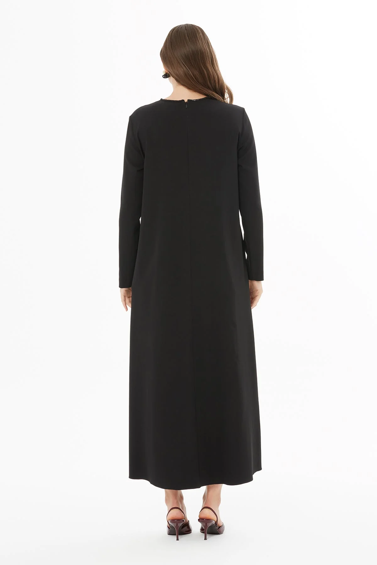 Black Round-Neck Beaded Midi Dress - Image 4