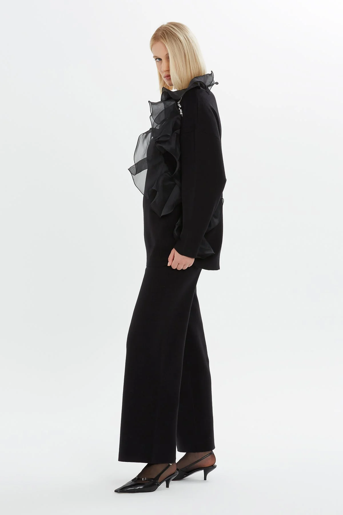Black Ruffled Organza Sweater - Image 4