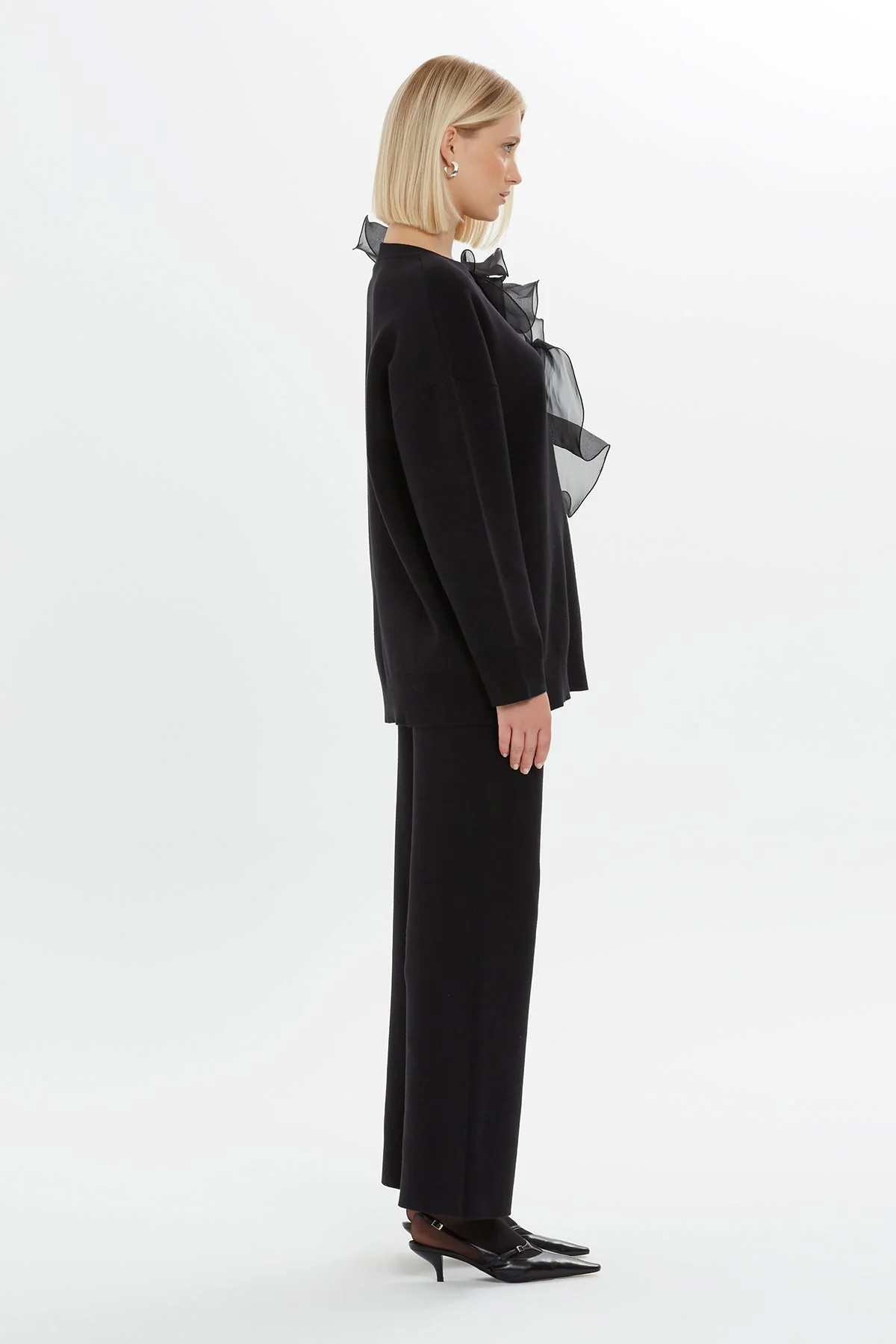 Black Ruffled Organza Sweater - Image 5