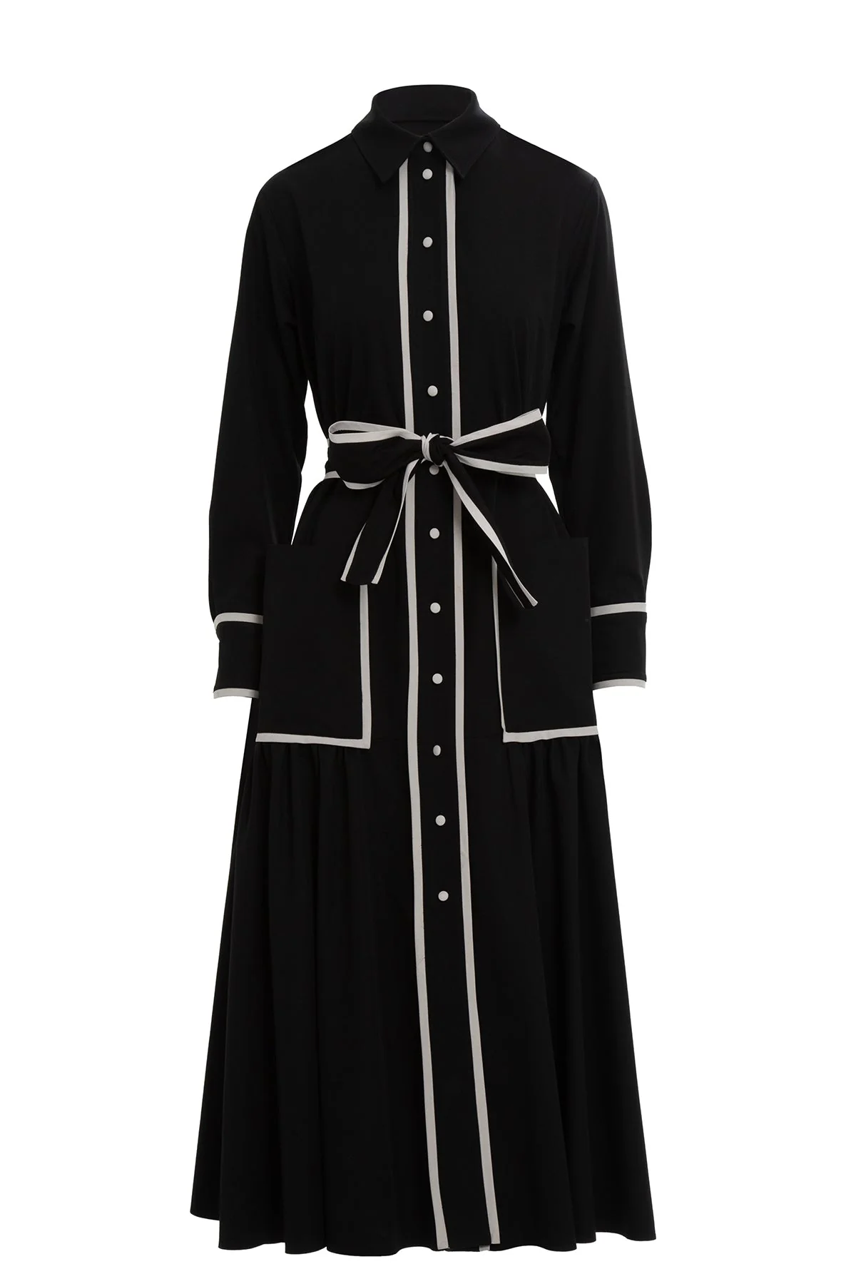 Black Sash-Detail Midi Dress