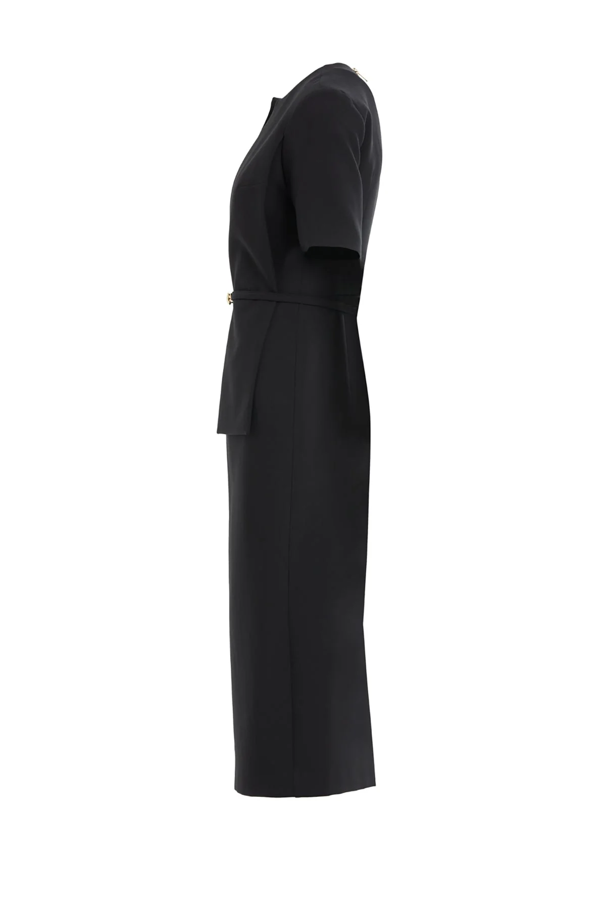 Black Short-Sleeve Belted Midi Dress - Image 2