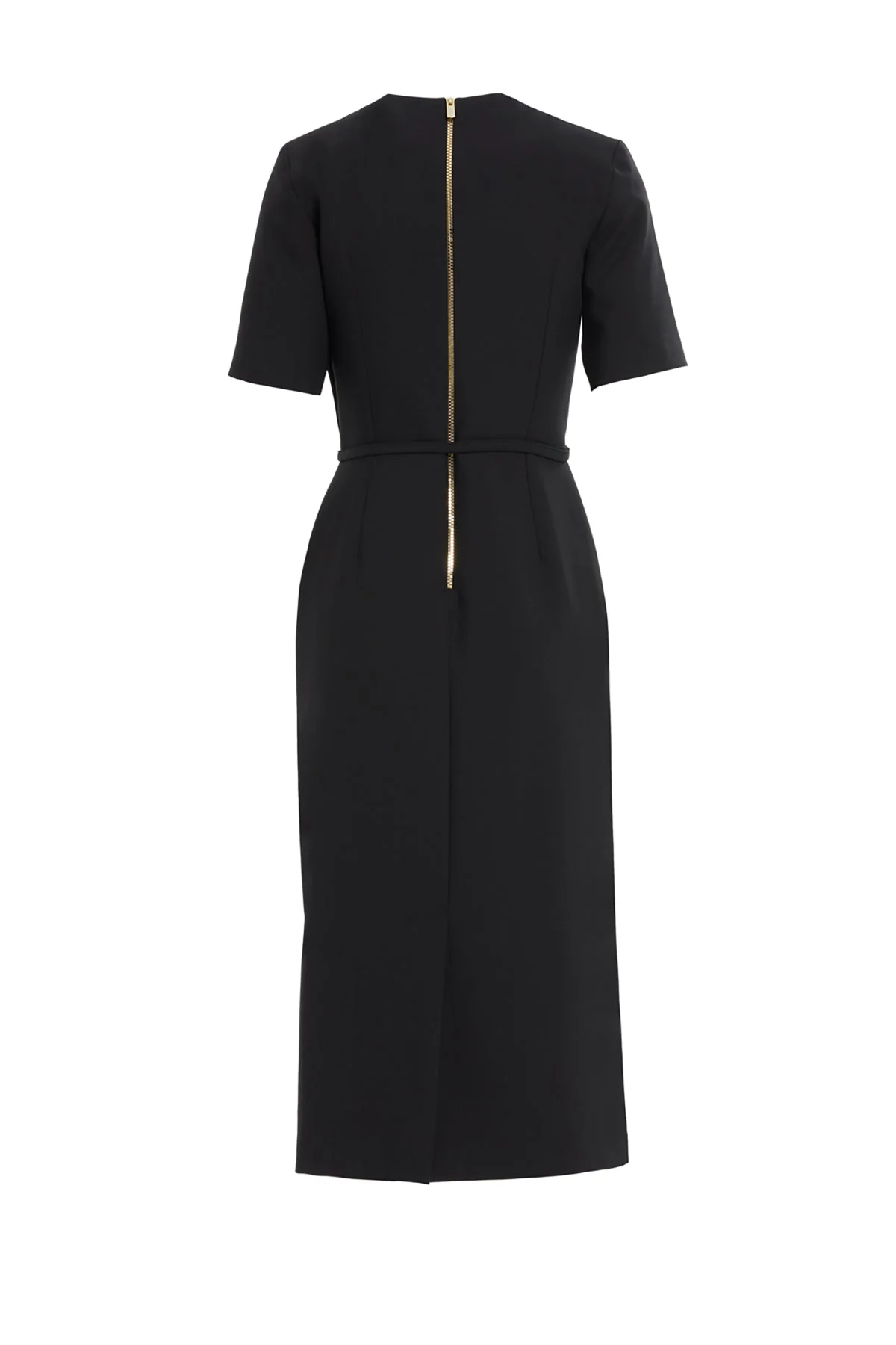 Black Short-Sleeve Belted Midi Dress - Image 3