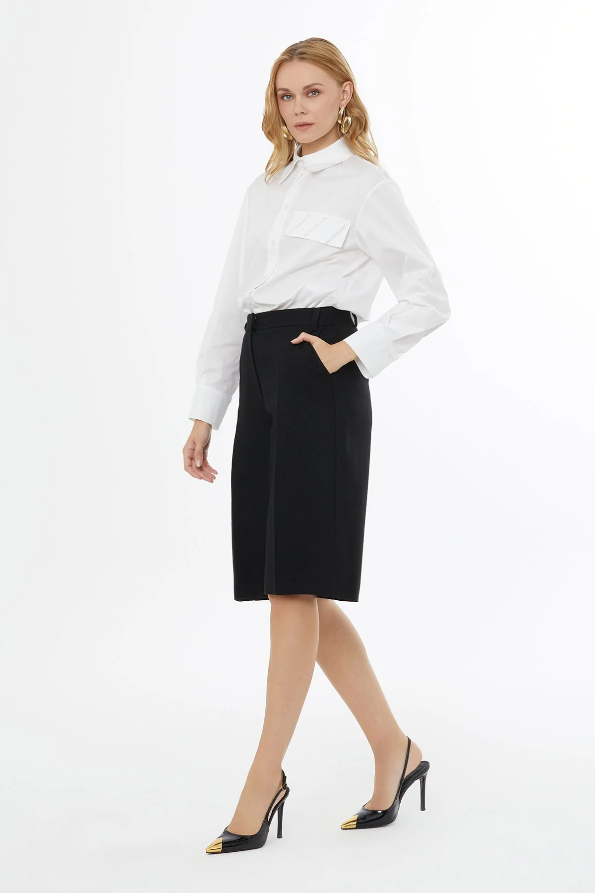 Black Shorts with Crease Detail - Image 3