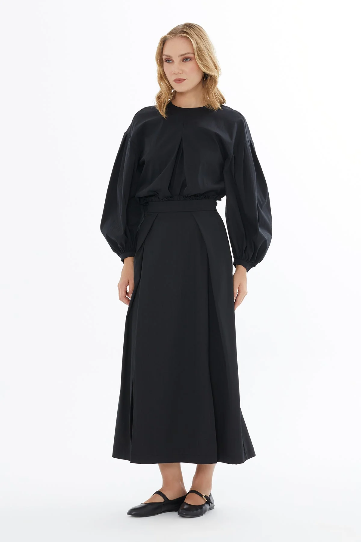 Black Skirt with Front Pleat Detail