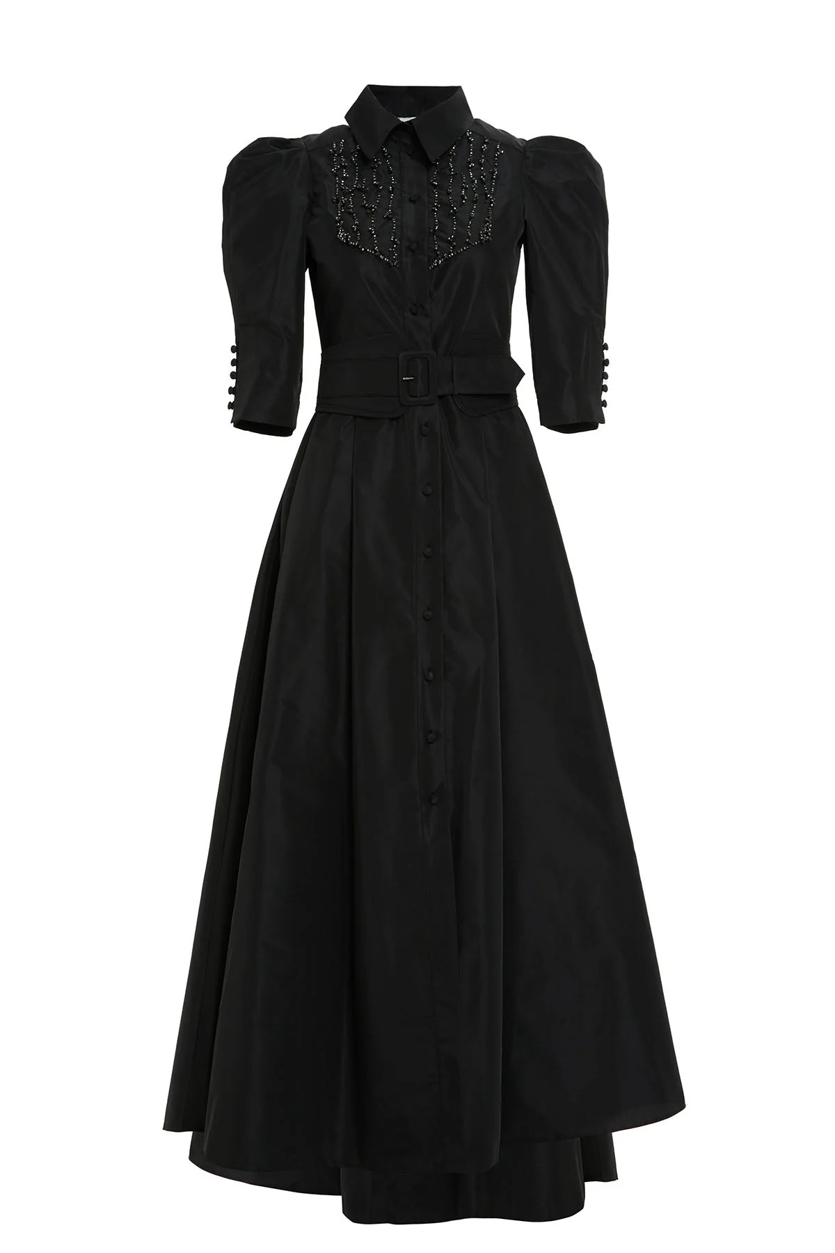Black Sleeve Shoulder-Gathered Maxi Dress