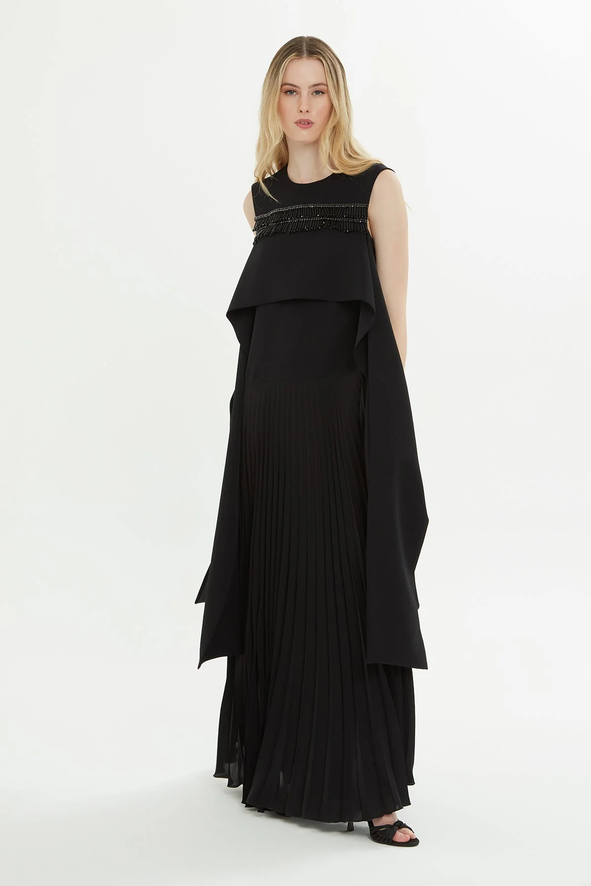 Black Sleeveless Embroidered Maxi Dress