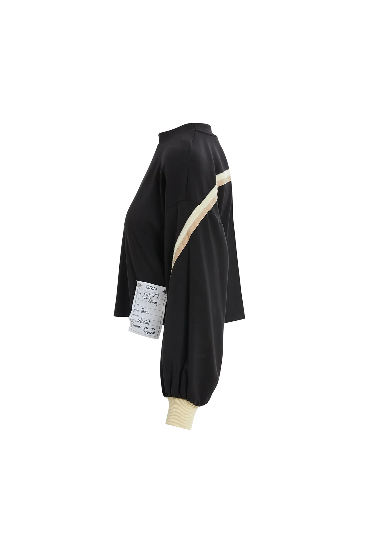Black Stripe-Detail Sleeve Sweatshirt - Image 2