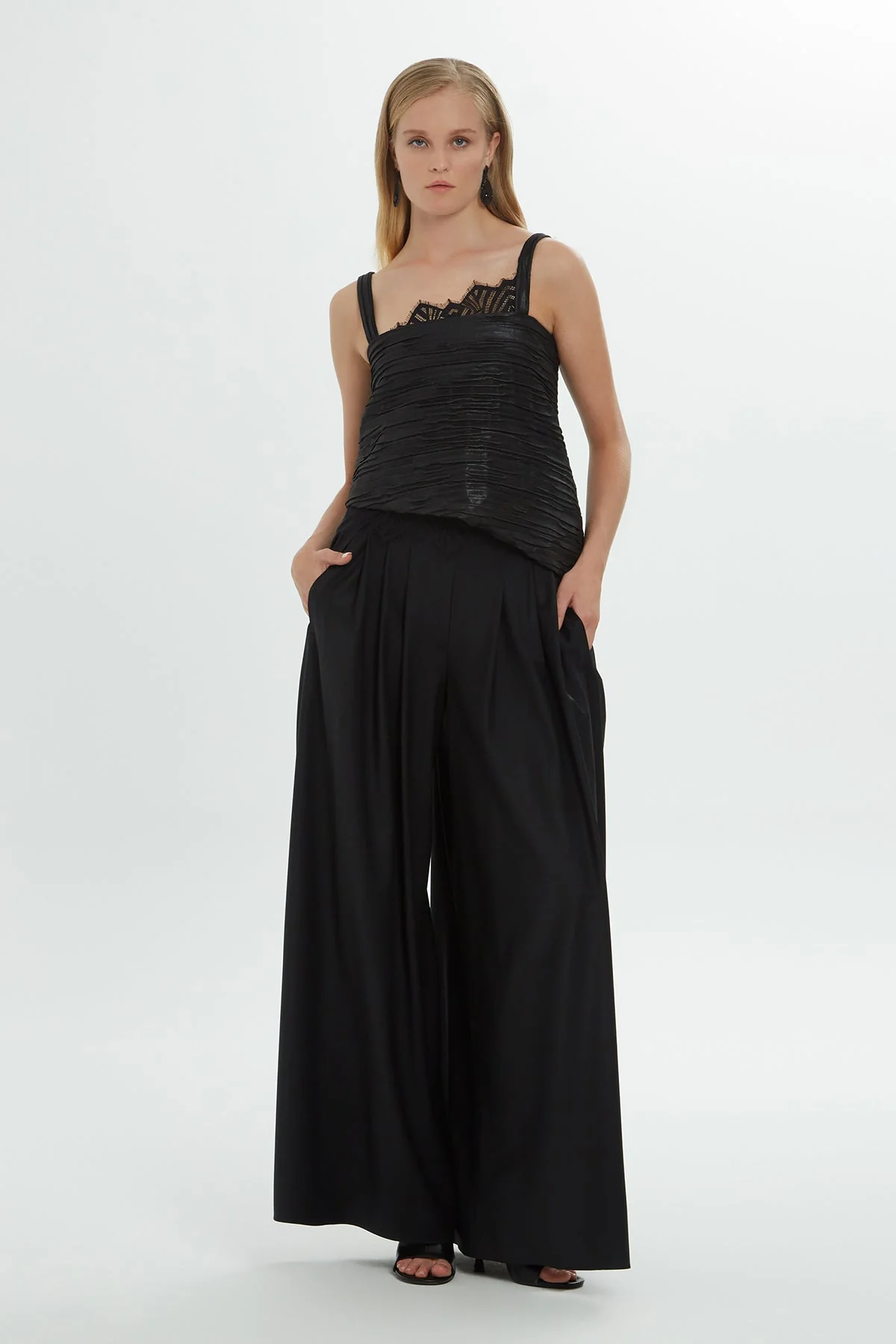 Black Thick-Strap Lace Detail Blouse