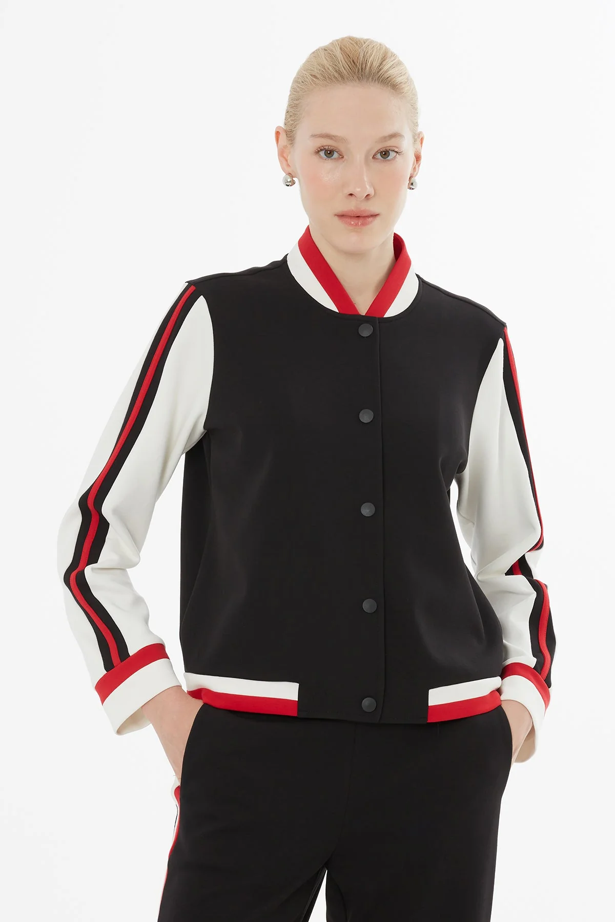 Black Tracksuit with Side Seam Trim - Image 2