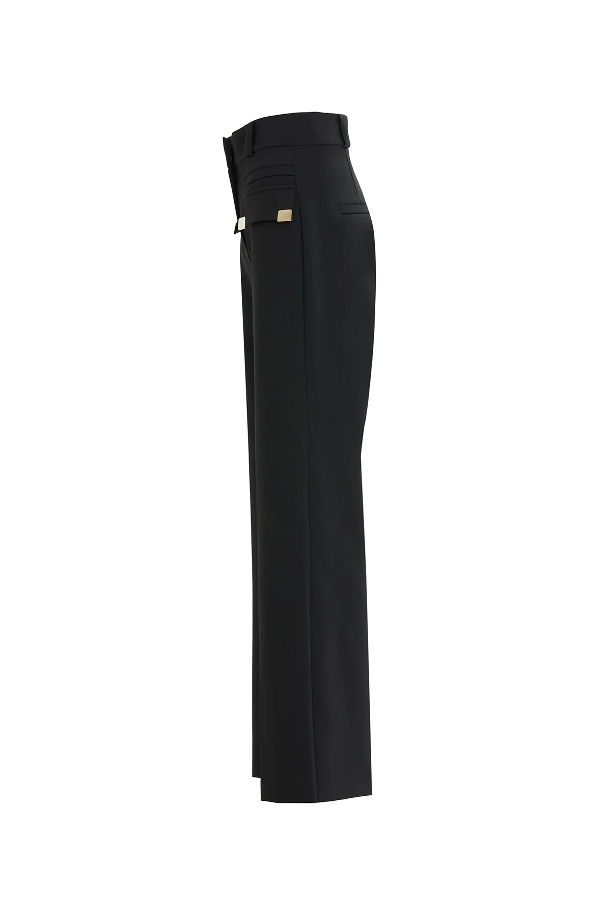 Black Wide-Leg Pocket Detail Pants - Image 2