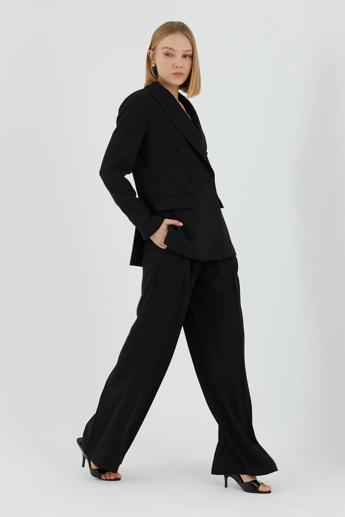 Black Wrap-Closure Long-Sleeve Jacket