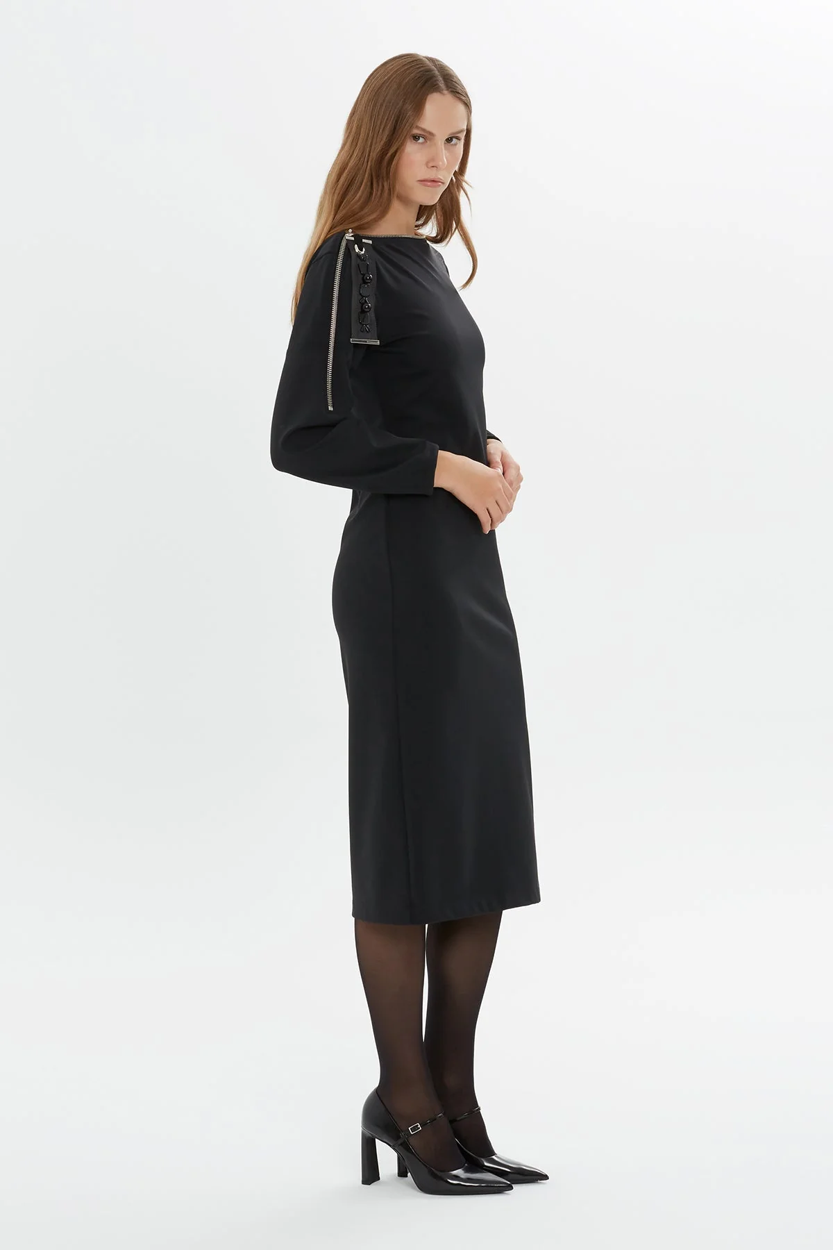 Black Zip-Detail Midi Dress - Image 2