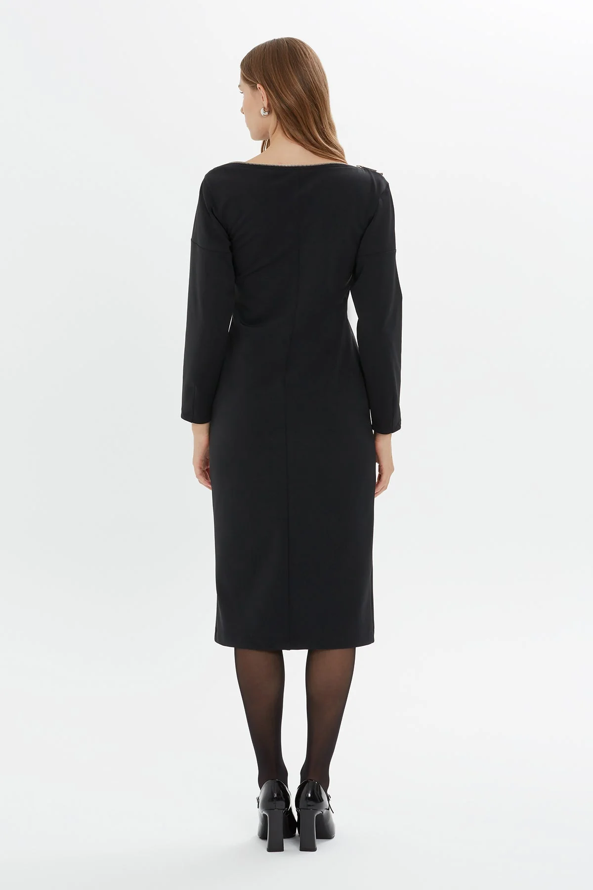 Black Zip-Detail Midi Dress - Image 3