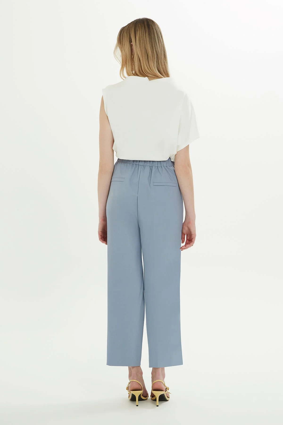 Blue Asymmetrical Ankle-Length Pants - Image 4