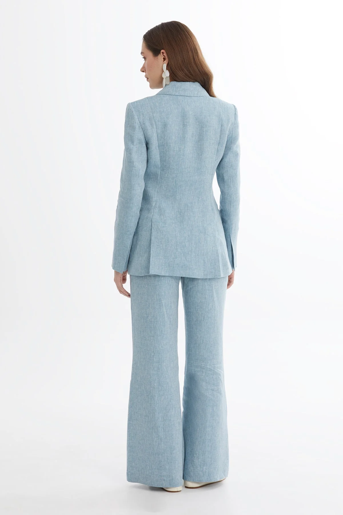 Blue Beaded Floral Appliqué Linen Jacket - Image 4
