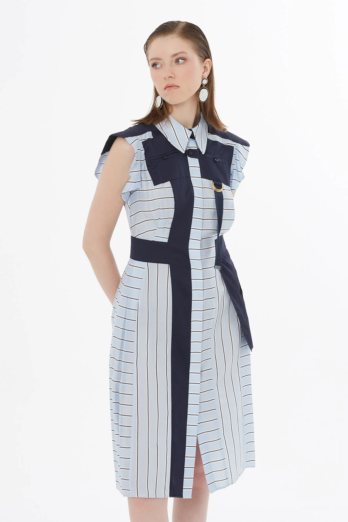 Blue Buckle Detail Unlined Dress - Image 2