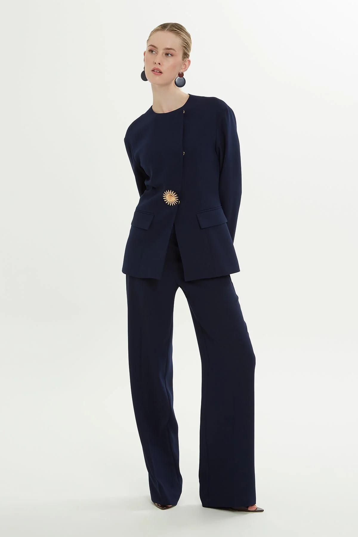 Blue Double-Breasted Brooch Jacket - Image 3
