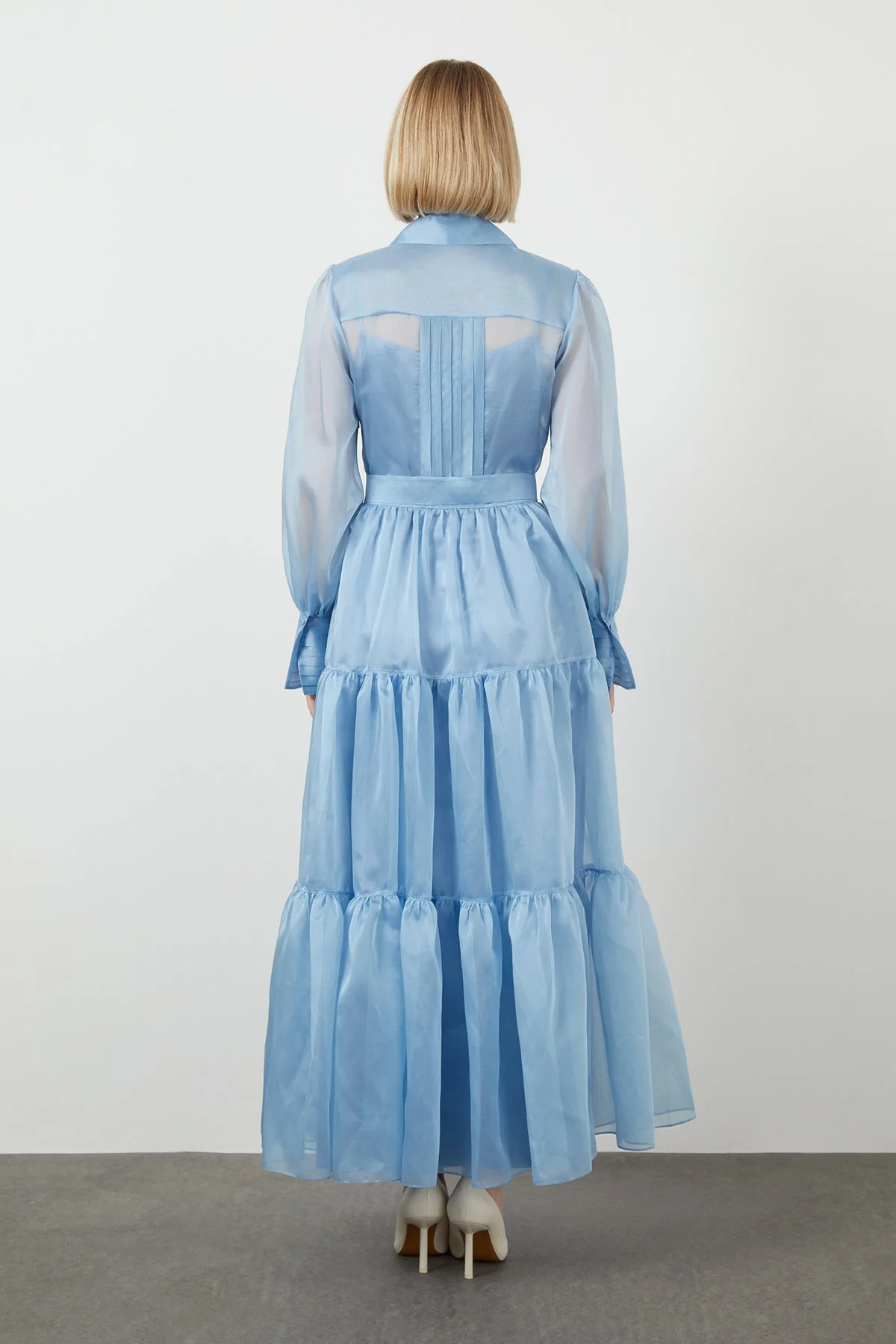 Blue Embroidered-Collar Button-Front Midi Dress - Image 3