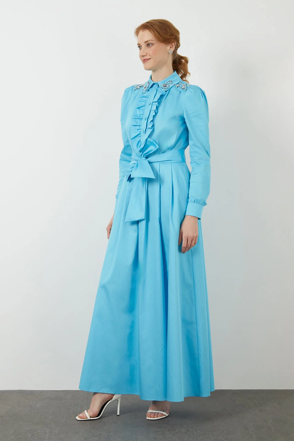 Blue Embroidered-Collar Maxi Dress - Image 2