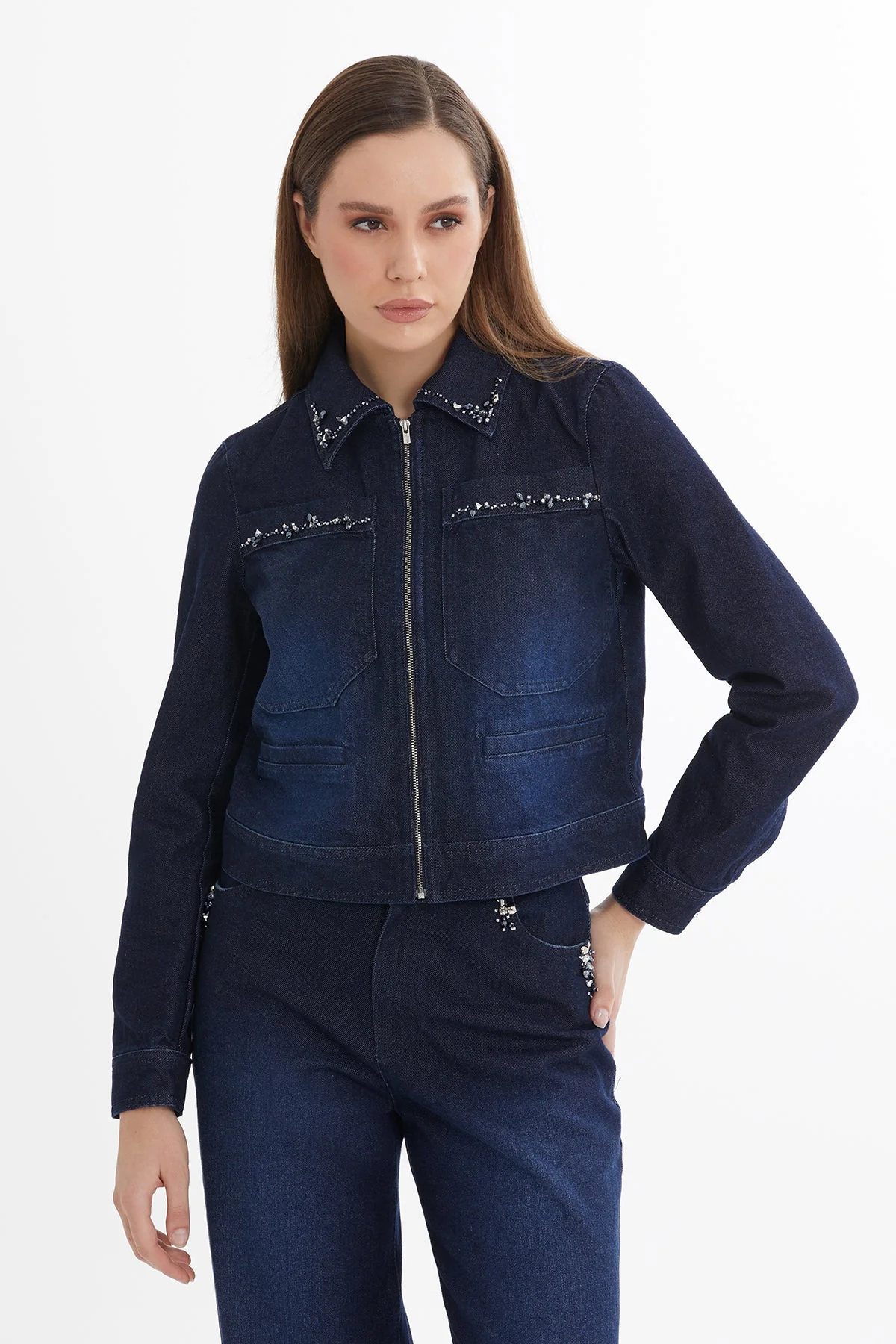 Blue Embroidered Denim Jacket - Image 2