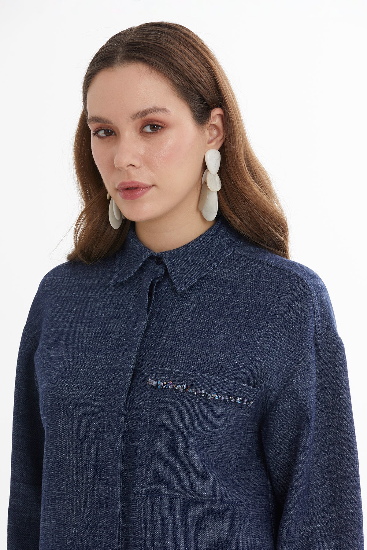 Blue Embroidered Linen Shirt - Image 3