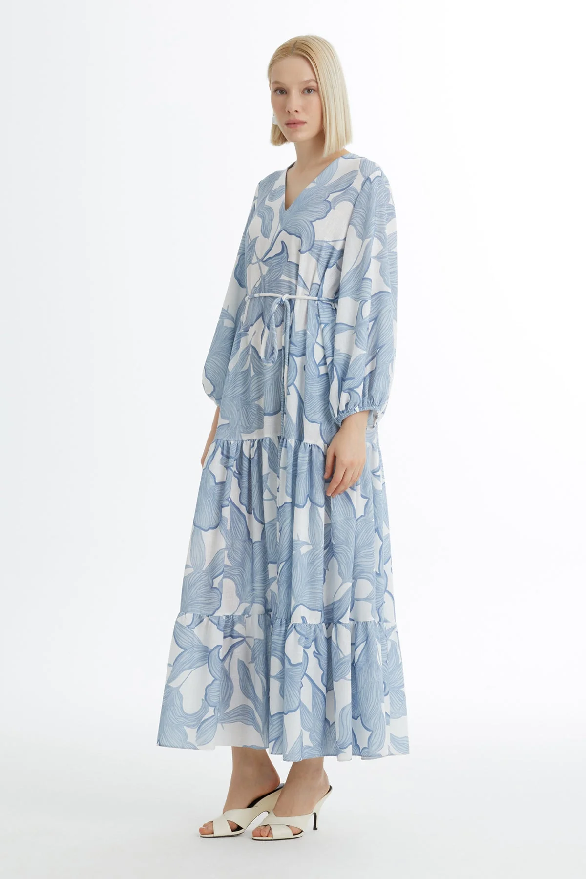 Blue Embroidered Patterned Dress - Image 4