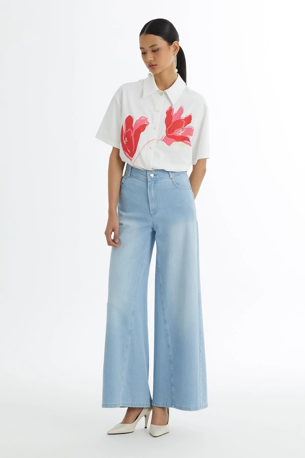 Blue Embroidered Wide-Leg Denim - Image 4