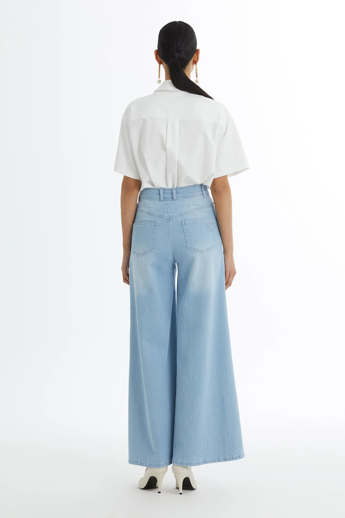 Blue Embroidered Wide-Leg Denim - Image 5