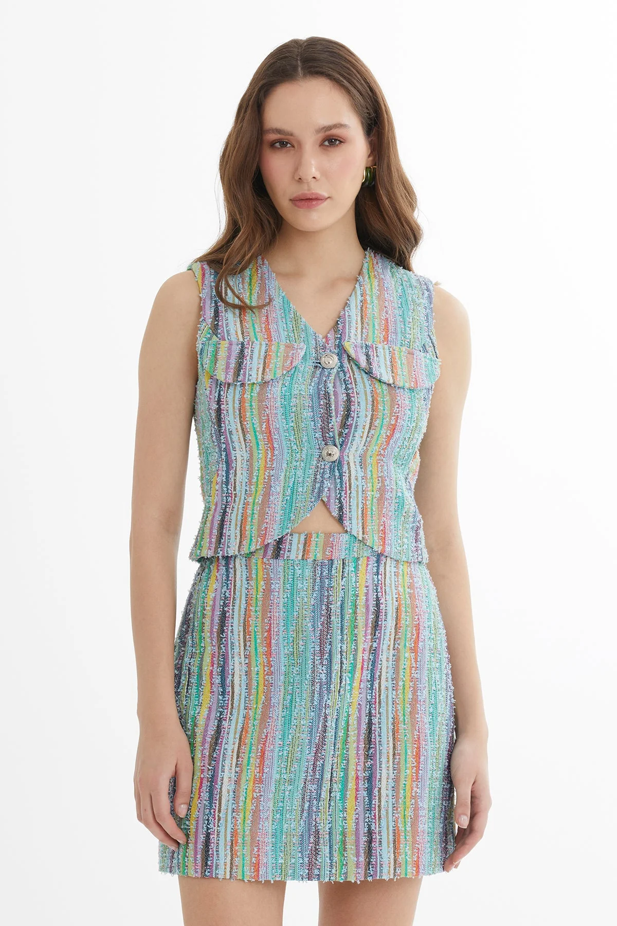 Blue Flap Pocket Detail Textured Vest - Image 3